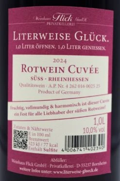Weinhaus Flick - ROTWEIN CUVÉE Süss Literweise Glück 2024 -Der Schnapsstodl Verkäufe FlickRotweinCuveeSss3