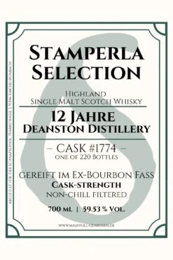 Stamperla - 12 Jahre Deanston Ex-Bourbon Fass Cask #1774 Cask-Strength Highland Single Malt Whisky 9 Stamperla - 12 Jahre Deanston Ex-Bourbon Fass Cask #1774 Cask-Strength Highland Single Malt Whisky -Der Schnapsstodl Verkäufe Stamperla592C53Deanston1774WhiskyE