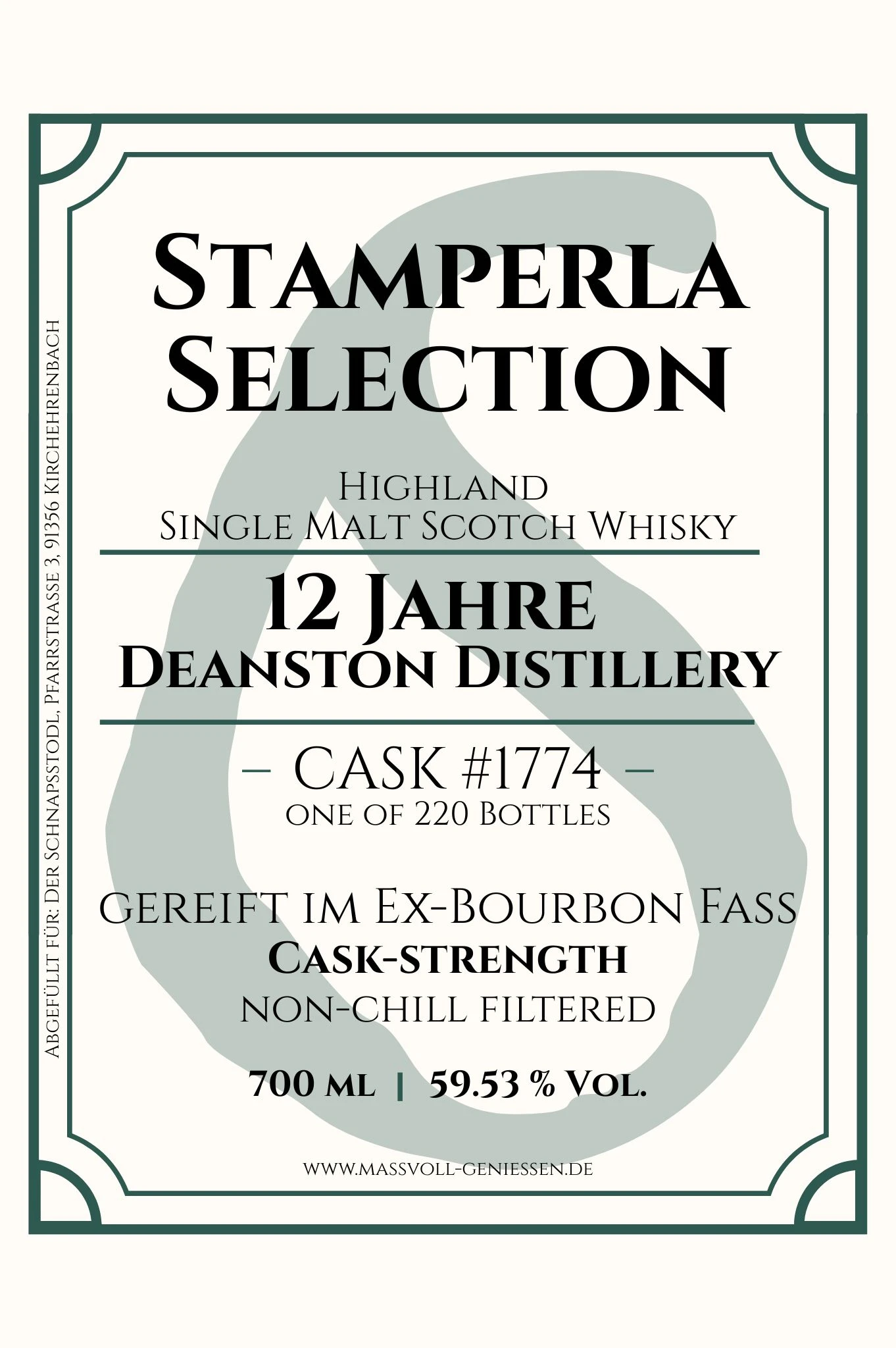 Stamperla - 12 Jahre Deanston Ex-Bourbon Fass Cask #1774 Cask-Strength Highland Single Malt Whisky 5 Stamperla - 12 Jahre Deanston Ex-Bourbon Fass Cask #1774 Cask-Strength Highland Single Malt Whisky – Bild 5