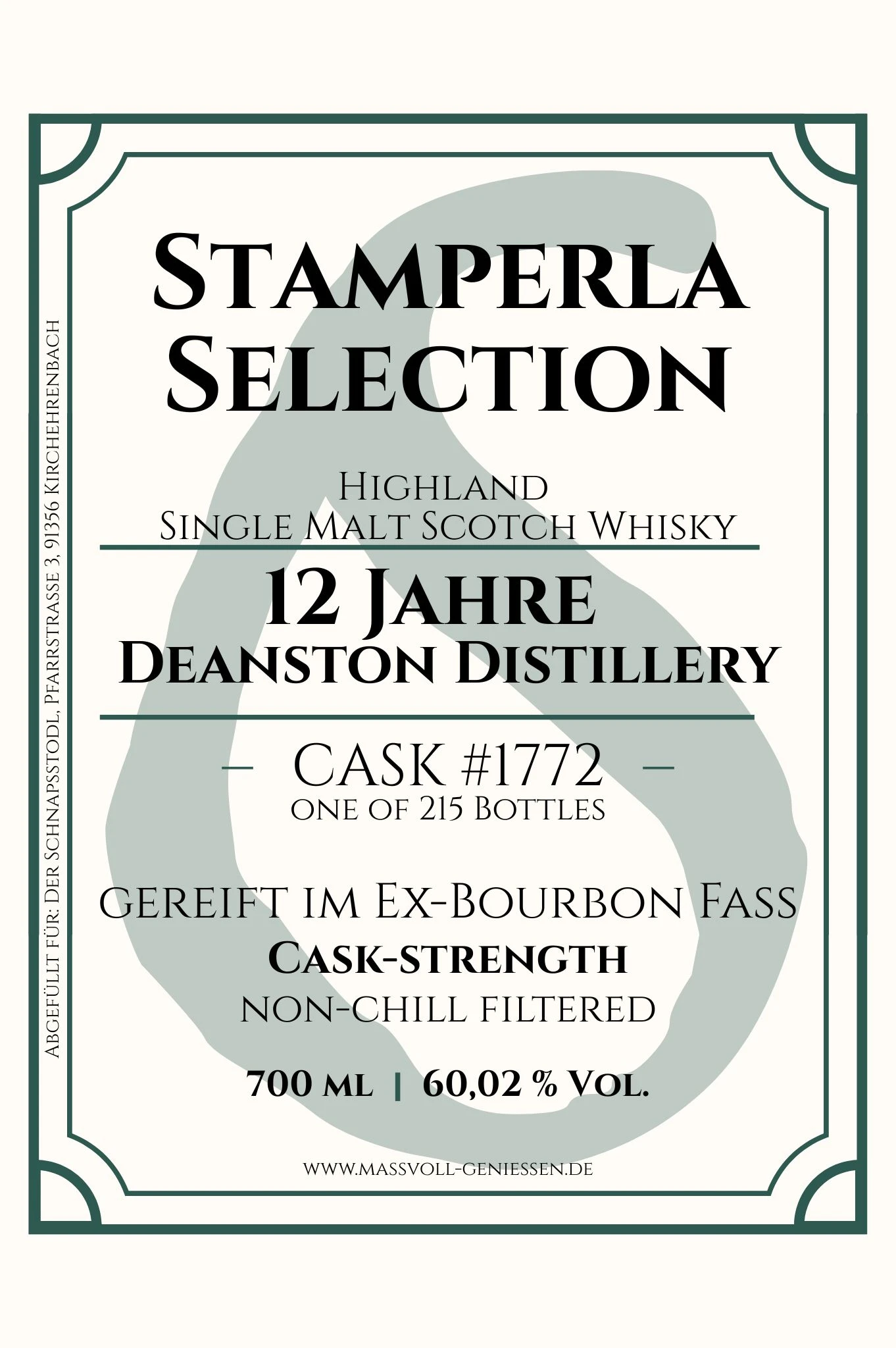 Stamperla - 12 Jahre Deanston Ex-Bourbon Fass Cask #1772 Cask-Strength Highland Single Malt Whisky 5 Stamperla - 12 Jahre Deanston Ex-Bourbon Fass Cask #1772 Cask-Strength Highland Single Malt Whisky – Bild 5