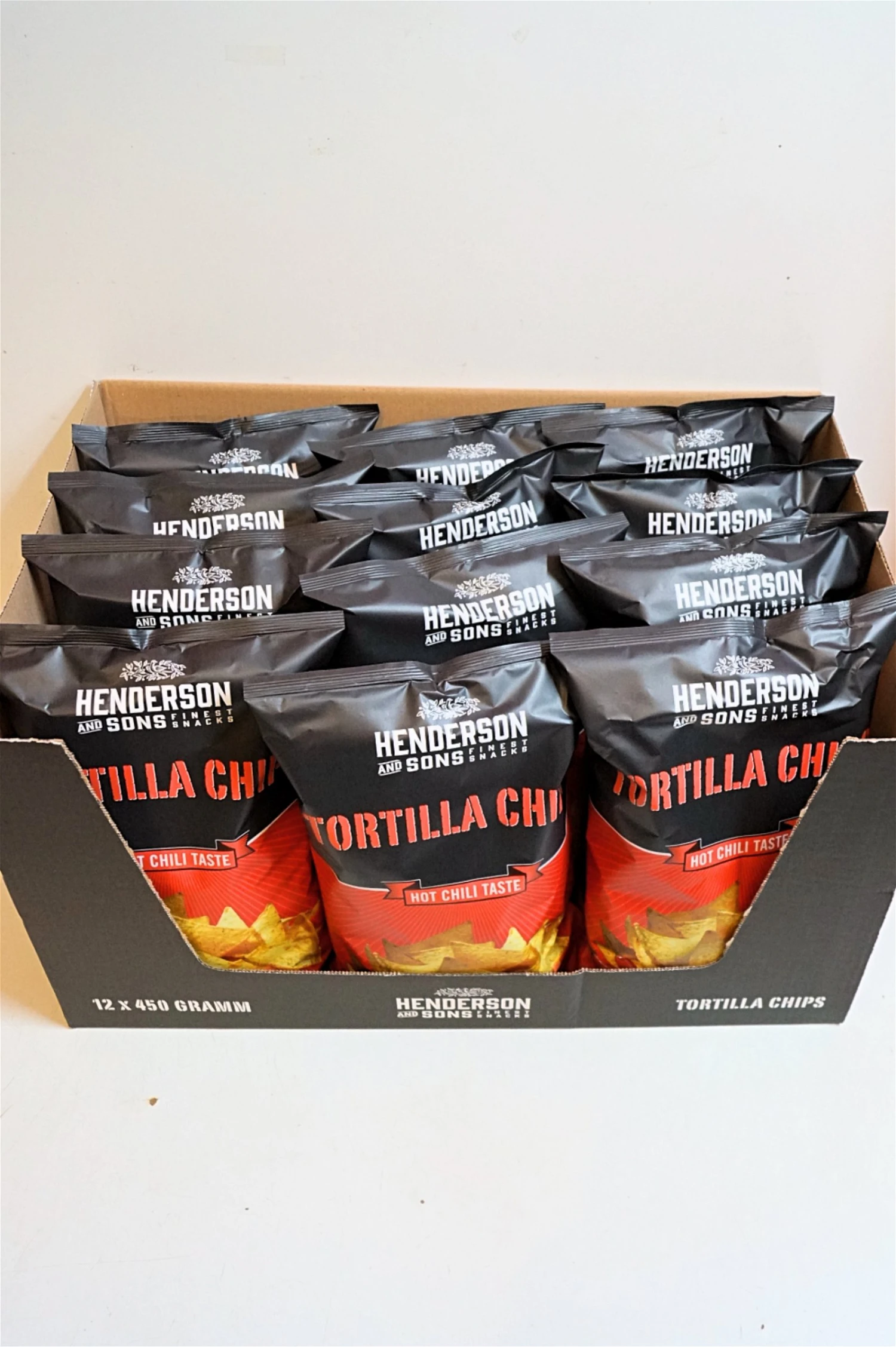 Henderson & Sons - Tortilla Chips Hot Chili Taste 12x450g Sparset 1 Henderson & Sons - Tortilla Chips Hot Chili Taste 12x450g Sparset